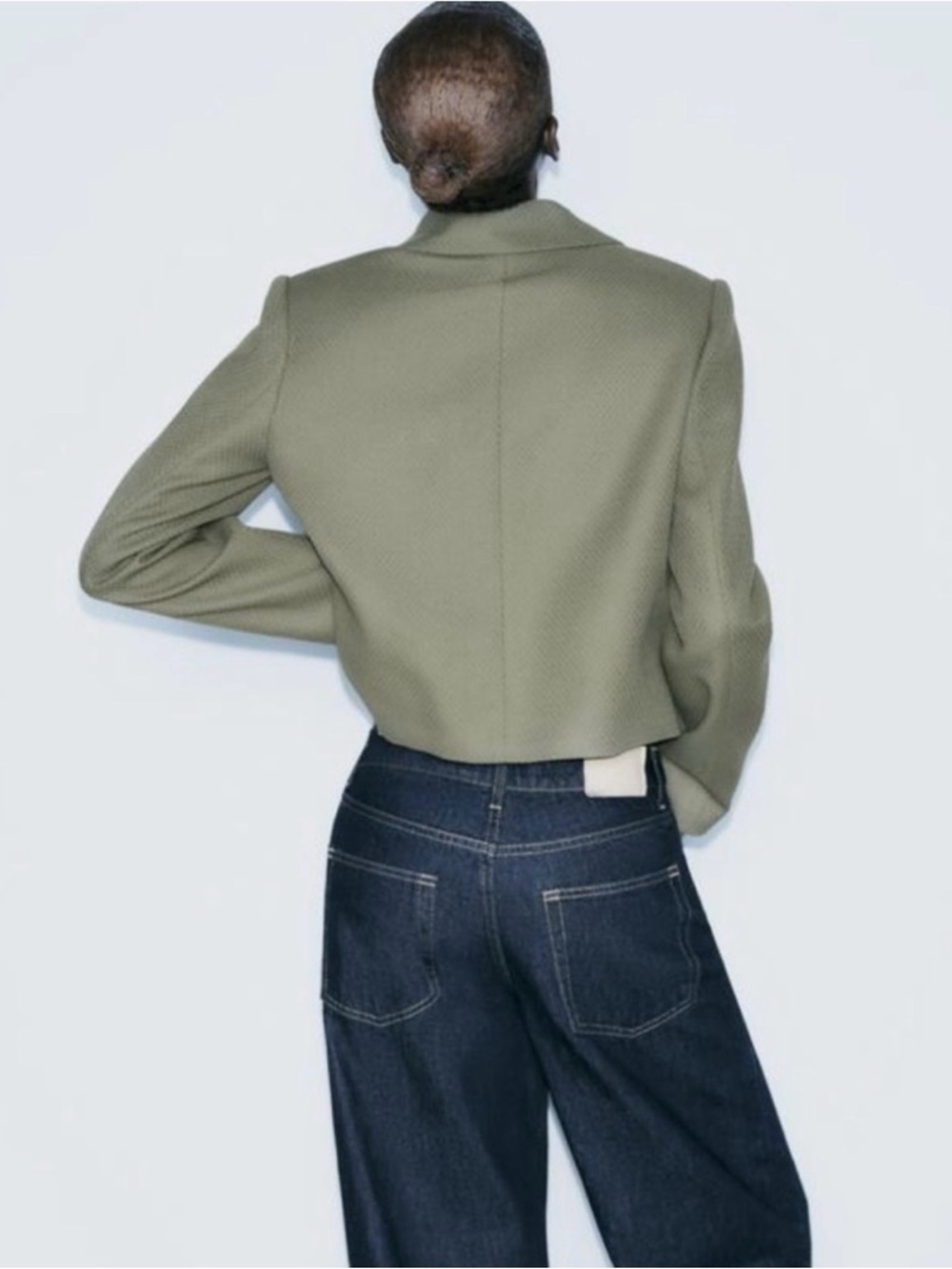 Zara Piqué Blazer - Khaki Olive Green - Picture 6 of 8